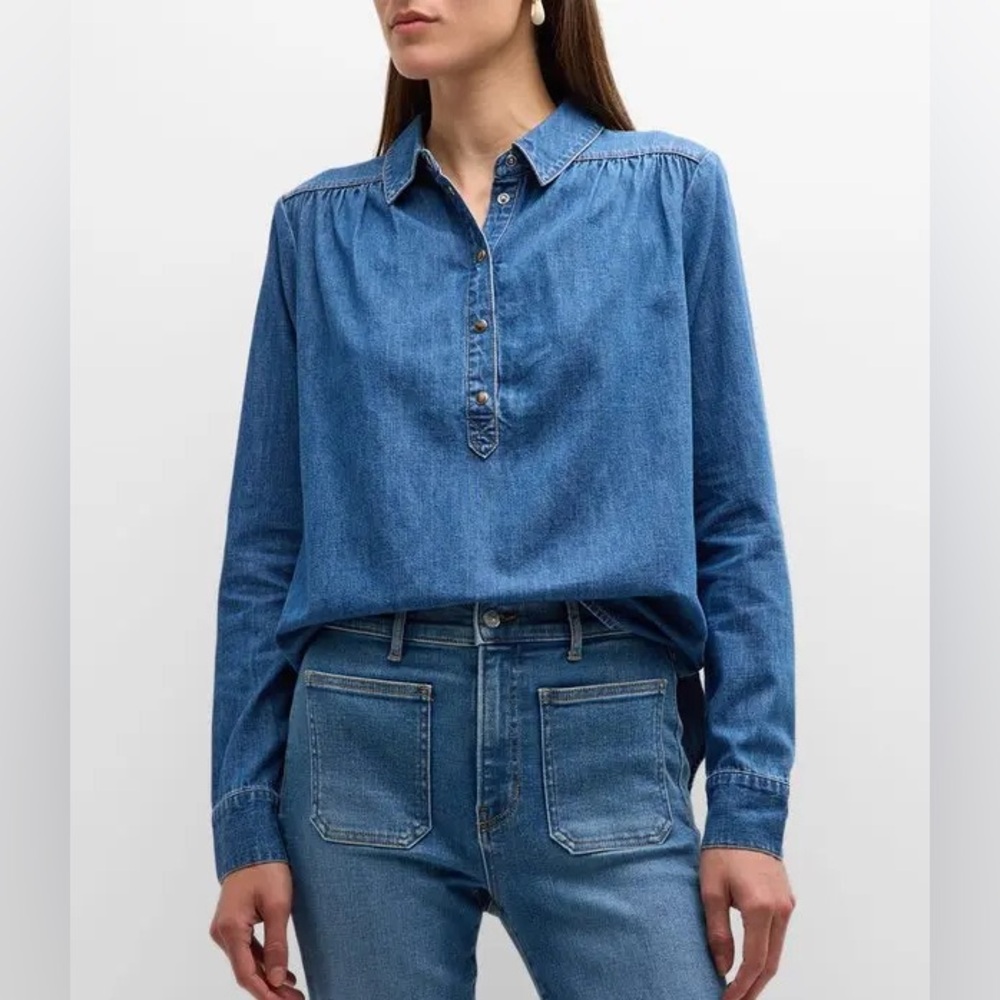 NWT Veronica Beard 100% Cotton Cambrie Denim Long Sleeve Shirt Size XS